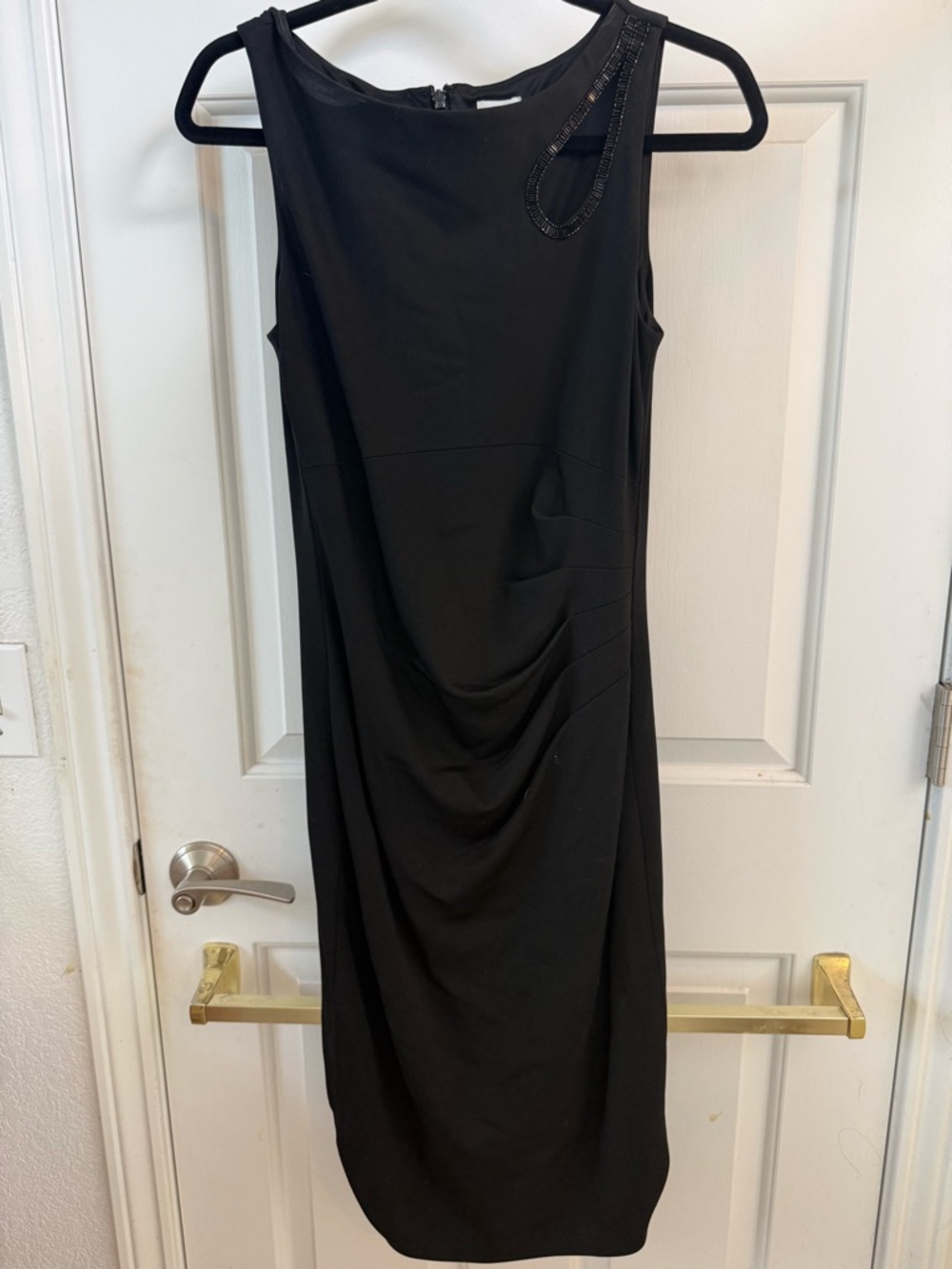 Cache Classic Black Sleeveless Cocktail Dress with Beaded Neckline